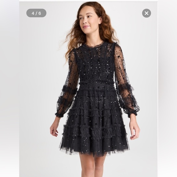 Needle and Thread Violet Shimmer Micro Mini Tulle Sequin Black dress size 2 NWT - Picture 3 of 10